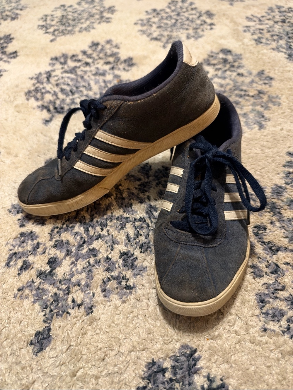 adidas Navy Suede Sneakers with Cream Stripes